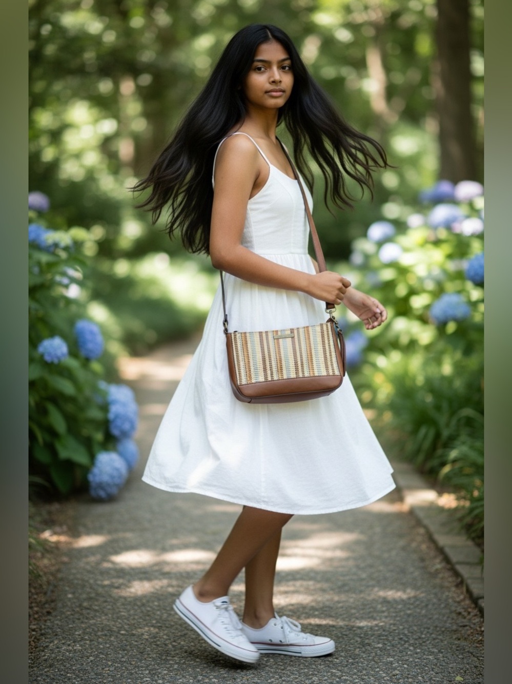 Striped Woven Crossbody Bag in Brown and Tan
